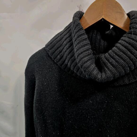 By Anthropologie Sweater Womens XS Black Turtleneck Side Slits Boxy Oversized - Picture 2 of 10